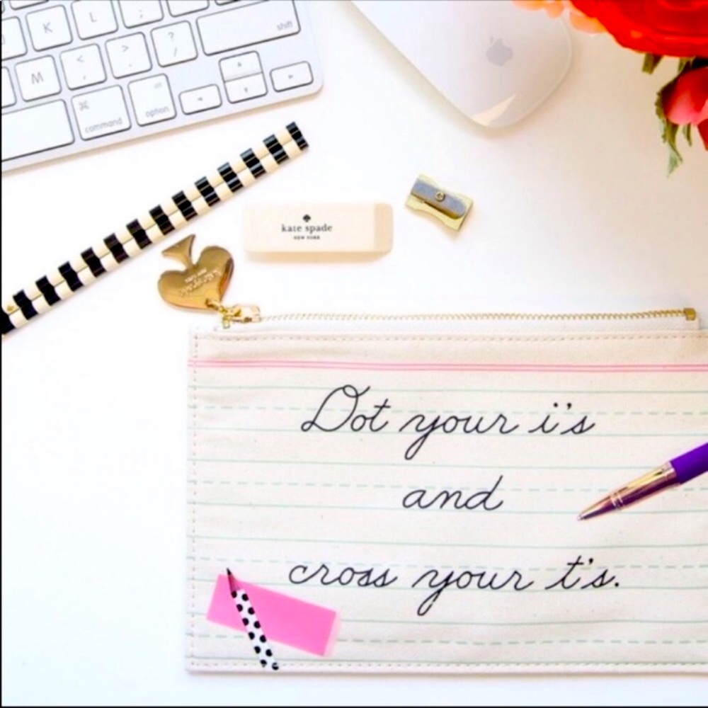 KATE SPADE ‘DOT YOUR I’S AND CROSS YOUR T’S’ PEN AND PENCIL POUCH EUC LIKE NEW